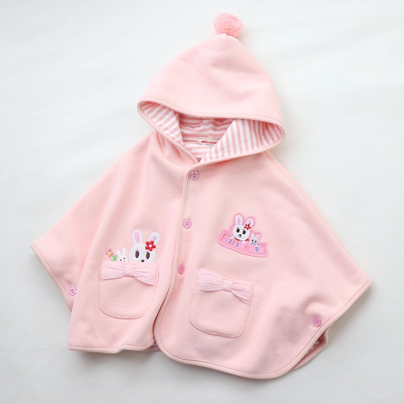 日系 男寶 女寶 卡通 連帽 斗篷 寶寶斗篷 兒童斗篷 小熊 兔子（米白、粉/90~130cm）C009 抬頭紋少女-規格圖9