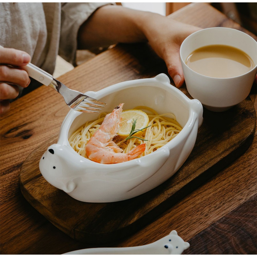 日本同款  療癒 可愛 北極熊  瓷盤 陶瓷 餐盤 食器 大碗 筷架  ot0010 抬頭紋少女-規格圖9