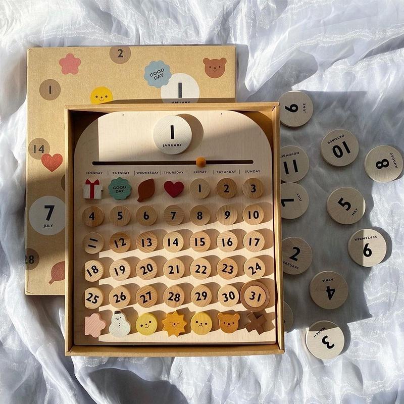 蒙特梭利 幼兒 櫸木磁吸式月曆認知教具 木質玩具 T0001 抬頭紋少女-細節圖3