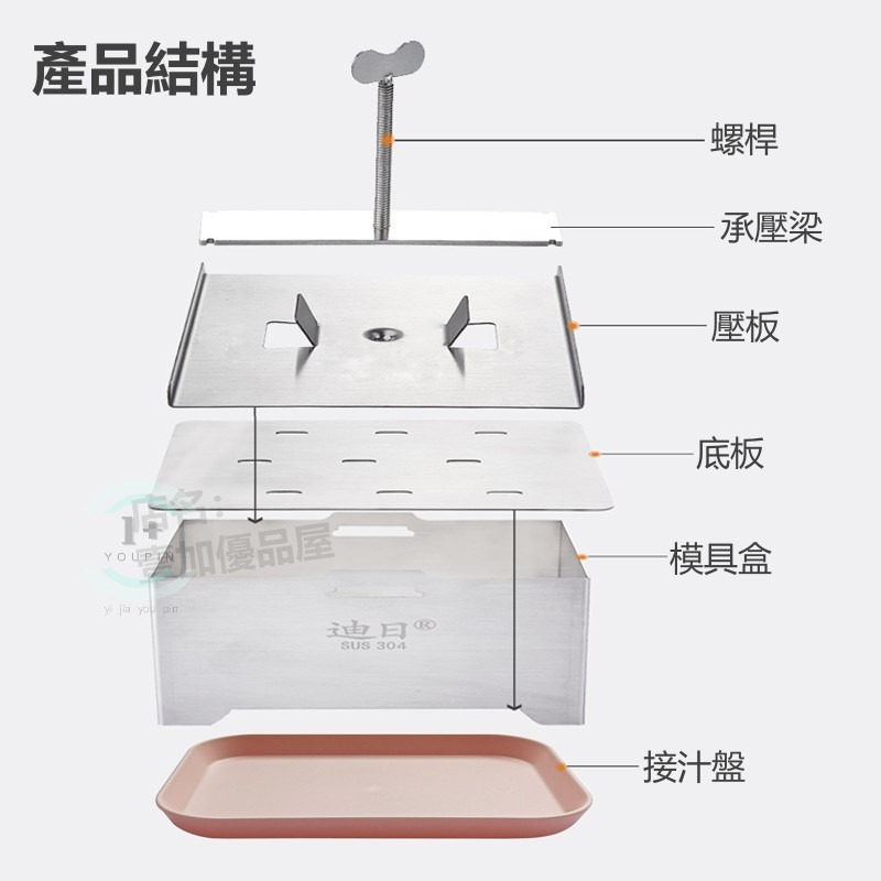 豆腐模具 自製豆腐 diy廚具 豆腐模 304不鏽鋼家用豆腐盒 壓豆腐 壓力可調節 壓痕清晰 操作簡單-細節圖6