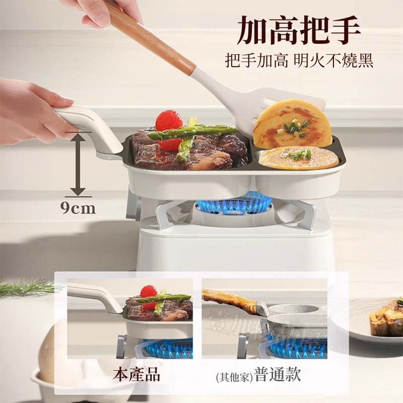 鈦金煎蛋鍋 三閤一早餐鍋 早餐鍋 無塗層 煎蛋模具 牛排煎鍋 不粘鍋 漢堡鍋 三孔煎蛋鍋 平底鍋 車輪餅鍋 不挑爐具-細節圖7