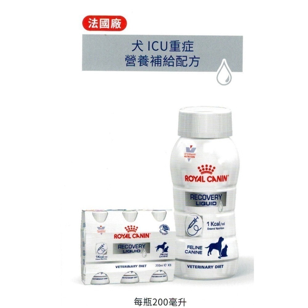 Royal CANIN 法國 皇家犬貓用 ICU 重症營養補給配方 腎貓 腎犬 犬腸胃低脂 200ML 法國廠-規格圖7