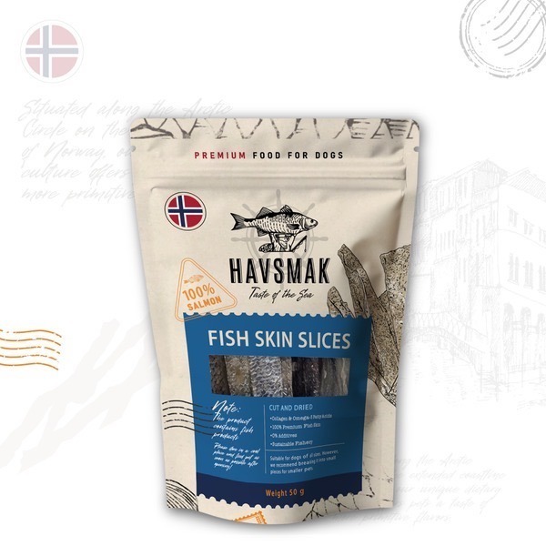【MIGO寵物柑仔店】海夫默克HAVSMAK 挪威鱈魚魚皮捲 魚皮塊 魚皮片 營養棒 營養餅 北極甜蝦 耐咬 磨牙-規格圖1
