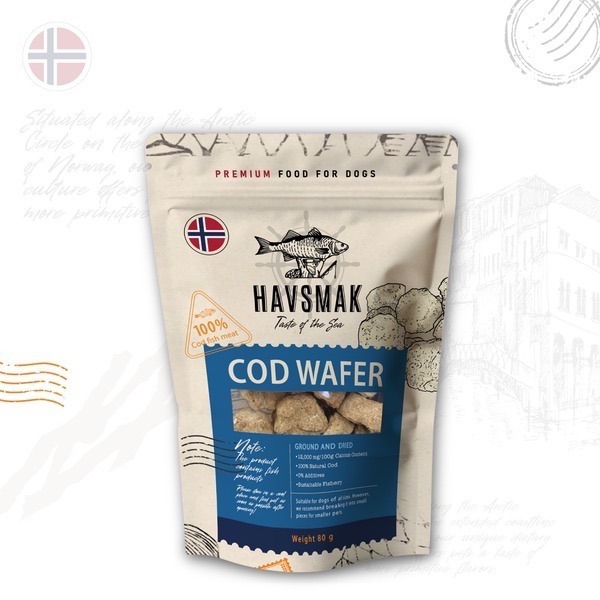 【MIGO寵物柑仔店】海夫默克HAVSMAK 挪威鱈魚魚皮捲 魚皮塊 魚皮片 營養棒 營養餅 北極甜蝦 耐咬 磨牙-規格圖3