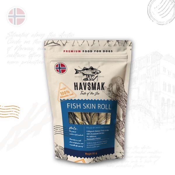 【MIGO寵物柑仔店】海夫默克HAVSMAK 挪威鱈魚魚皮捲 魚皮塊 魚皮片 營養棒 營養餅 北極甜蝦 耐咬 磨牙-規格圖6