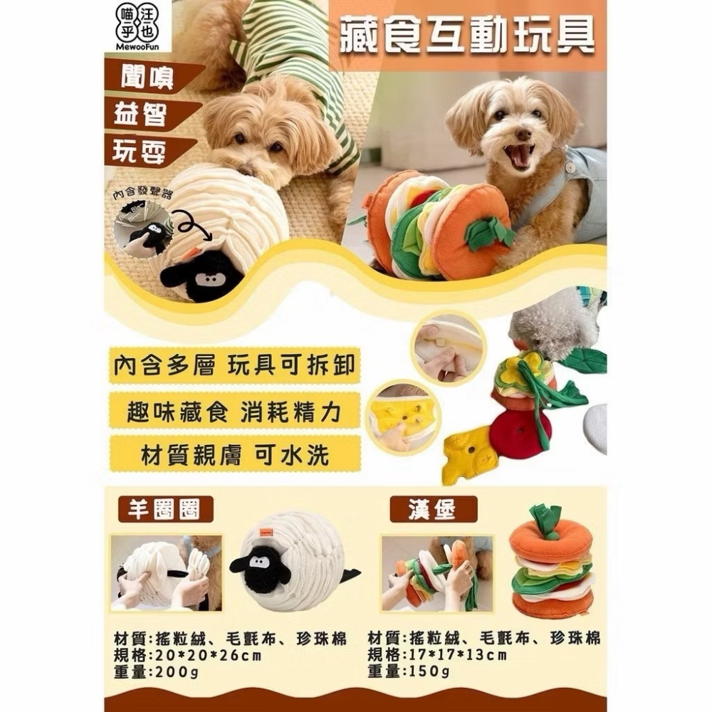 【MIGO寵物柑仔店】MewooFun 喵乎汪也 藏食互動玩具 (可拆卸) 羊圈圈/漢堡 狗狗藏食玩具-細節圖2