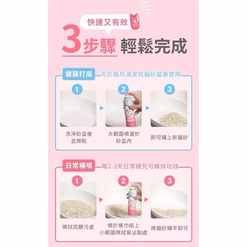 【MIGO寵物柑仔店】超凝小姐 不沾黏貓砂盆噴霧150ml 貓砂神器 貓砂不沾黏 貓砂盆清潔 不沾貓砂-細節圖3