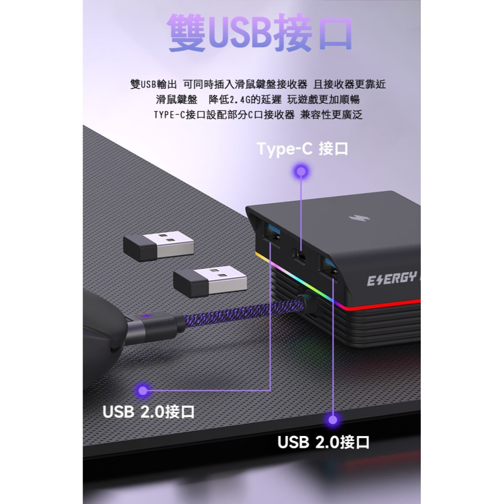ENERGY FORT 磁吸滑鼠充電座(Type-C) 集線器 USB HUB 分線器 擴充 USB 電腦擴充-細節圖8