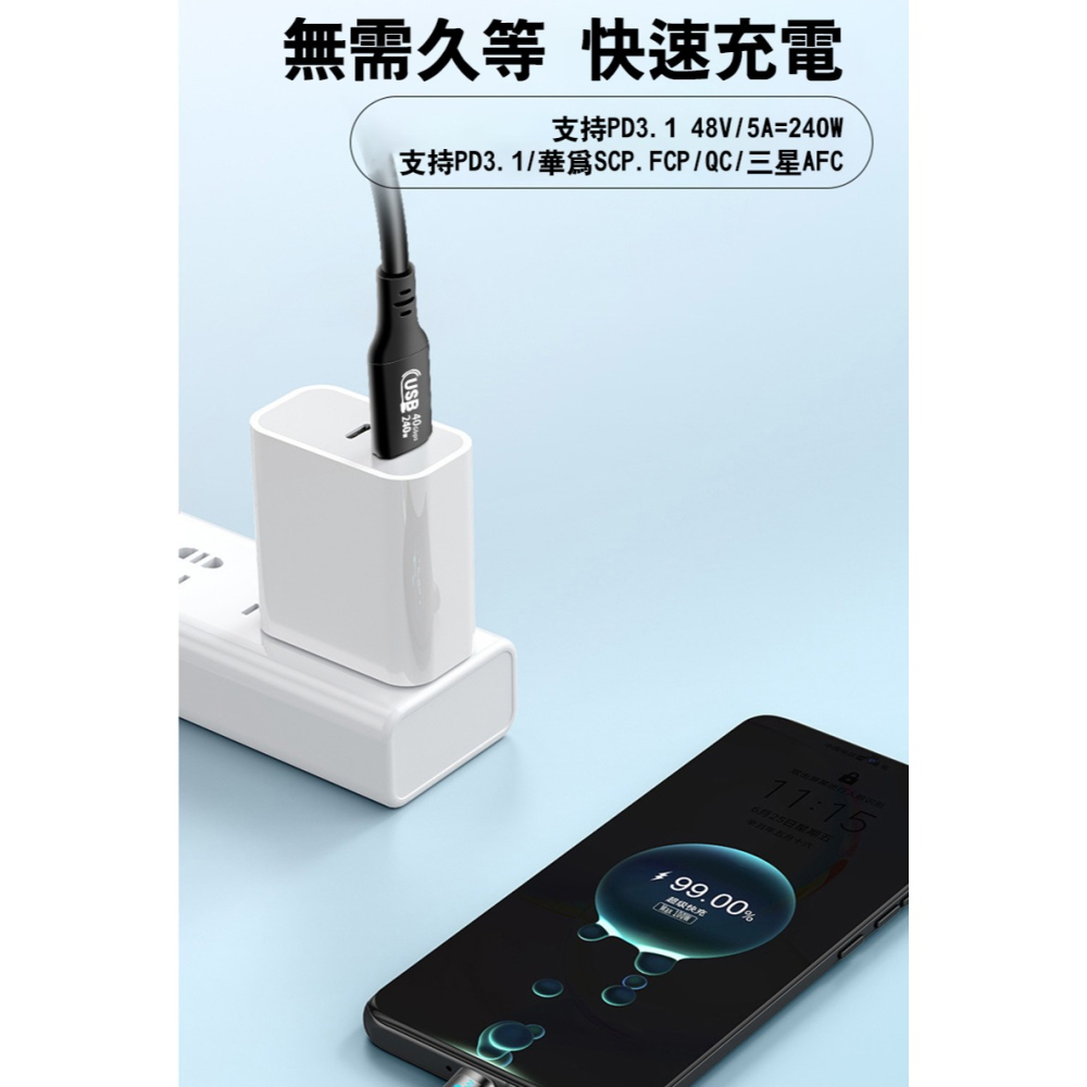 USB Type-C to C USB4 8K T4 數顯充電傳輸線(240W) (0.5M)(1M) 超級快充線 閃充-細節圖9