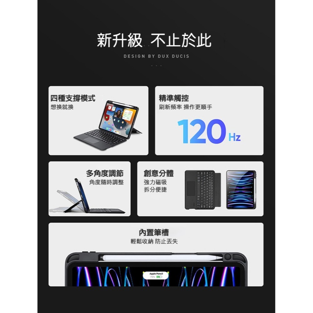 DUX DUCIS Apple iPad Air 4/5/6(M2)/Pro 2/3/4(M2) DK 鍵盤保護套(背光-細節圖4