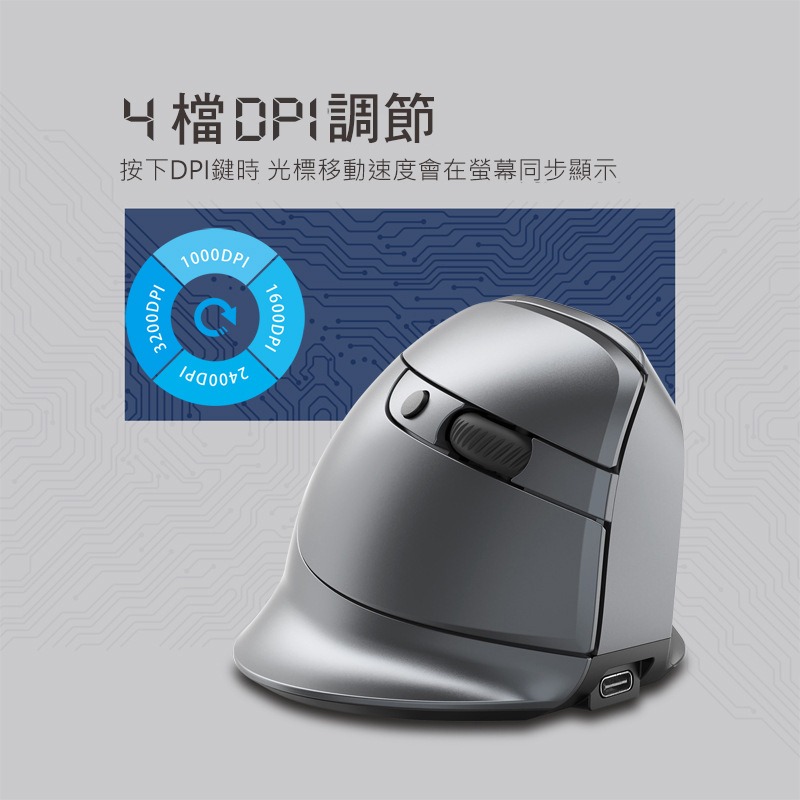 ZELOTES F-26C 垂直靜音滑鼠(無線螢幕版) 辦公滑鼠 人體工學 手腕舒適-細節圖10