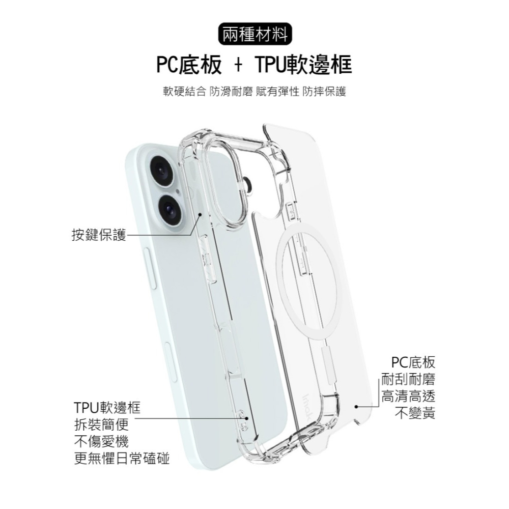 Imak 艾美克 Apple 蘋果 iPhone 16 6.1吋 太空殼(磁吸款) 雙料殼 透明殼 保護殼 保護套 軟邊-細節圖4