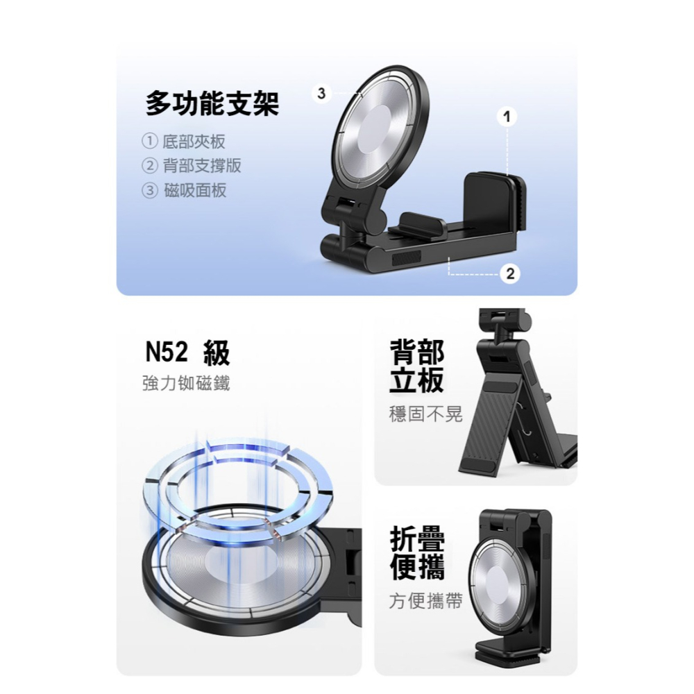 QinD H3 多功能摺疊磁吸旅行支架 手機架 夾式支架 桌邊支架 磁吸支架 可折疊 穩定站立 支援 MagSafe-細節圖3