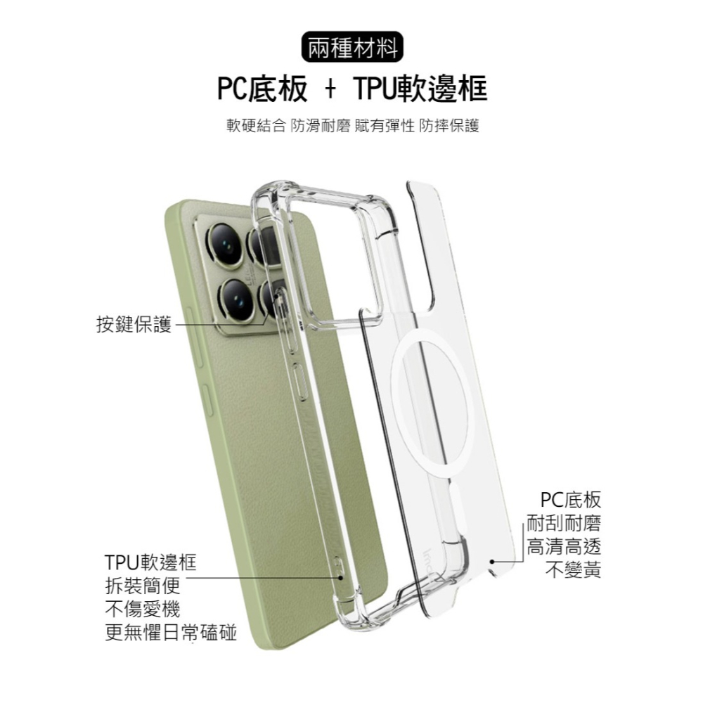 Imak 艾美克 Xiaomi 小米 14T 5G 太空殼(磁吸款) 雙料殼 透明殼 保護殼 保護套 軟邊 硬背板-細節圖4