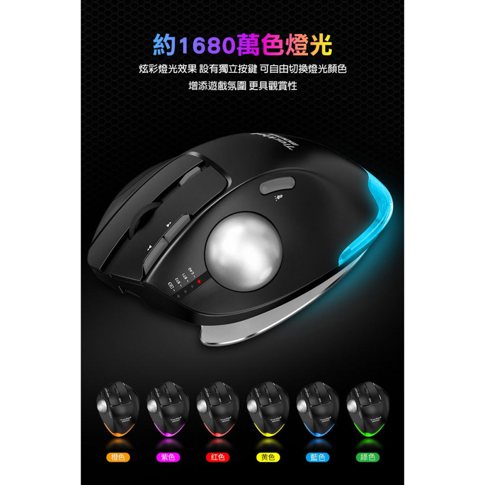 ZELOTES F-33 軌跡球雙模無線滑鼠(拇指) 循跡球 辦公滑鼠 人體工學 手腕舒適-細節圖9