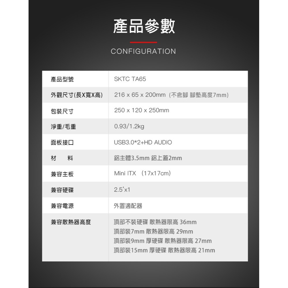 SKTC TA65 外置 DC 鋁製機殼(含電源套裝版) Mini ITX 機殼 迷你機殼 小機殼-細節圖4