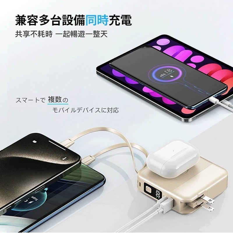 Nisda BS-WL720 AI 智能自帶線萬用充行動電源(10000mAh) 多合一行動電源 插頭行動電源 旅行行動-細節圖7