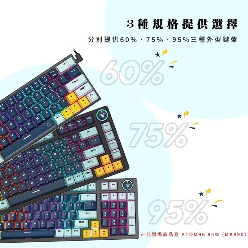 FANTECH MK890 ATOM96 95%可換軸體RGB機械式鍵盤 有線鍵盤 電競鍵盤 注音 倉頡-細節圖3