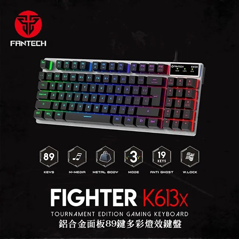 FANTECH K613X 鋁合金面板89鍵多彩燈效懸浮式薄膜鍵盤 有線鍵盤 電競鍵盤 注音 倉頡-細節圖2