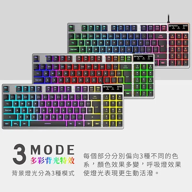 FANTECH K613X 鋁合金面板89鍵多彩燈效懸浮式薄膜鍵盤 有線鍵盤 電競鍵盤 注音 倉頡-細節圖8