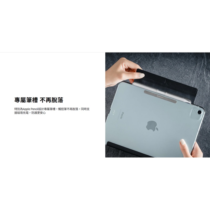 MAGEASY iPad Air 13 (M2/M3)/Pro 12.9 Facet 全方位支架透明背蓋保護套 (筆槽款-細節圖2