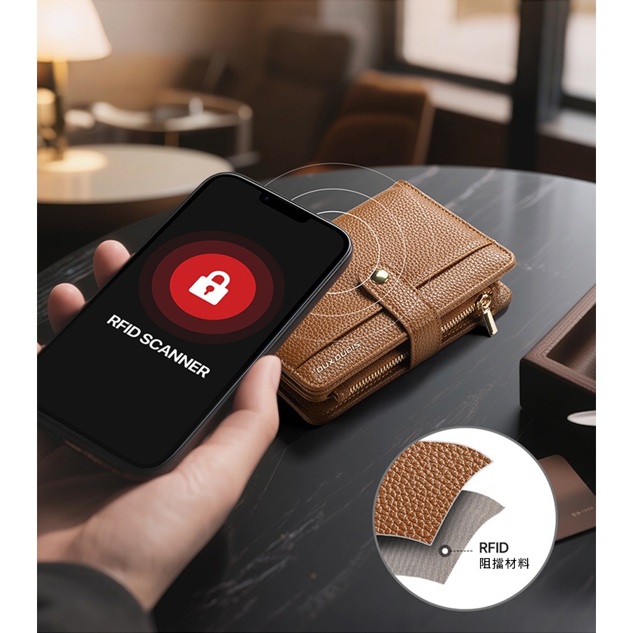 DUX DUCIS 荔枝紋多卡長夾 錢包 卡夾 護照包 防盜刷-細節圖6