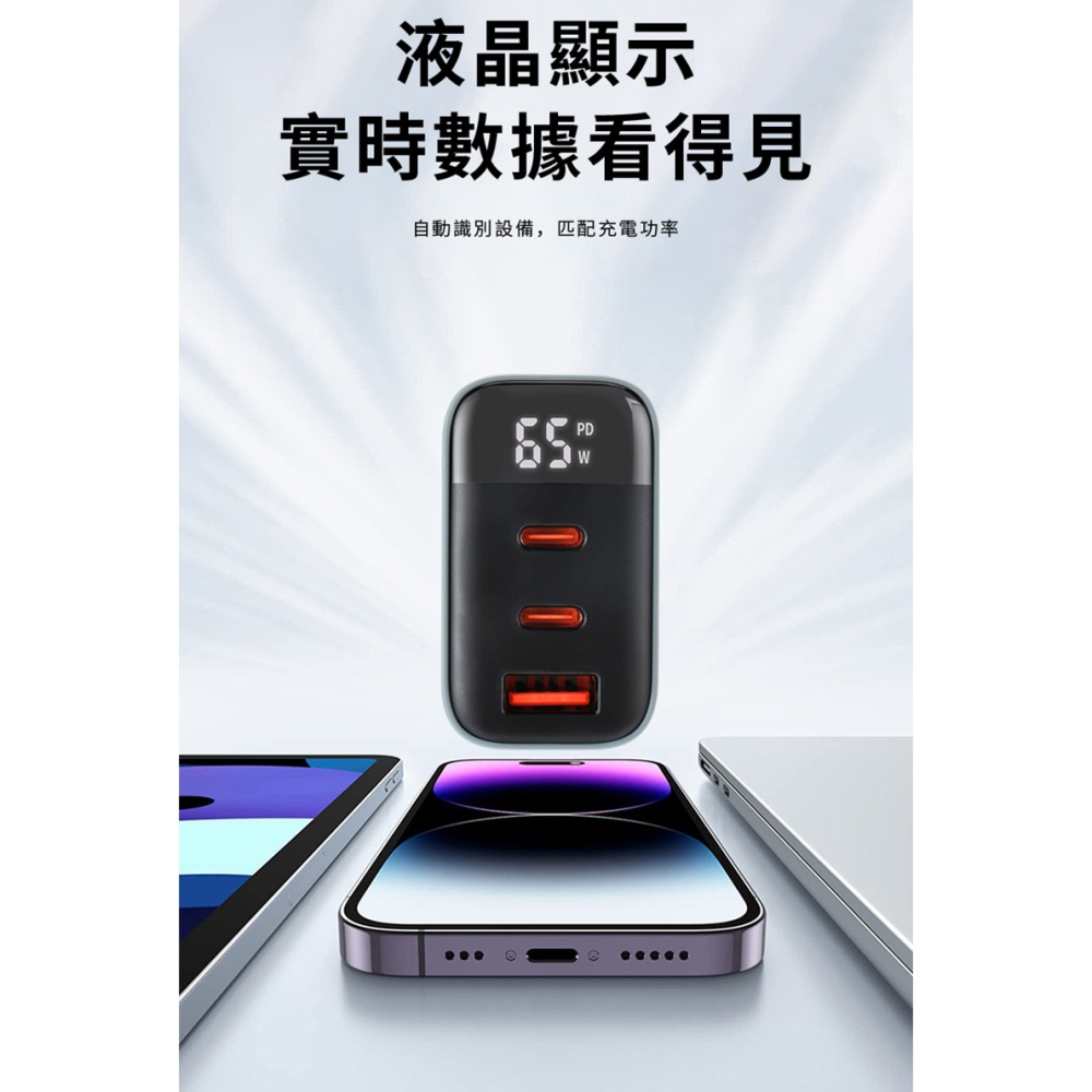 QinD K39 Gan 65W氮化鎵三孔 PD 快充 雙USB-C+USB-A 充電器-細節圖11
