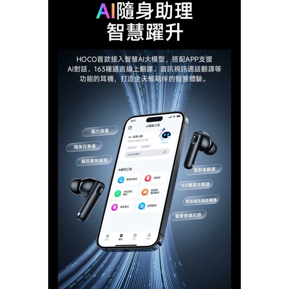hoco EQ27 譯趣 ANC+ENC 智能 AI 翻譯耳機 AI耳機 智慧耳機 藍牙耳機 藍芽耳機-細節圖4