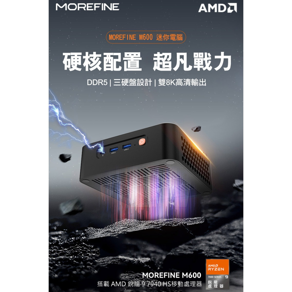 MOREFINE M600 迷你電腦(AMD R9-7940HS) - 準系統(不含記憶體/SSD) 迷你主機 高效能-細節圖2