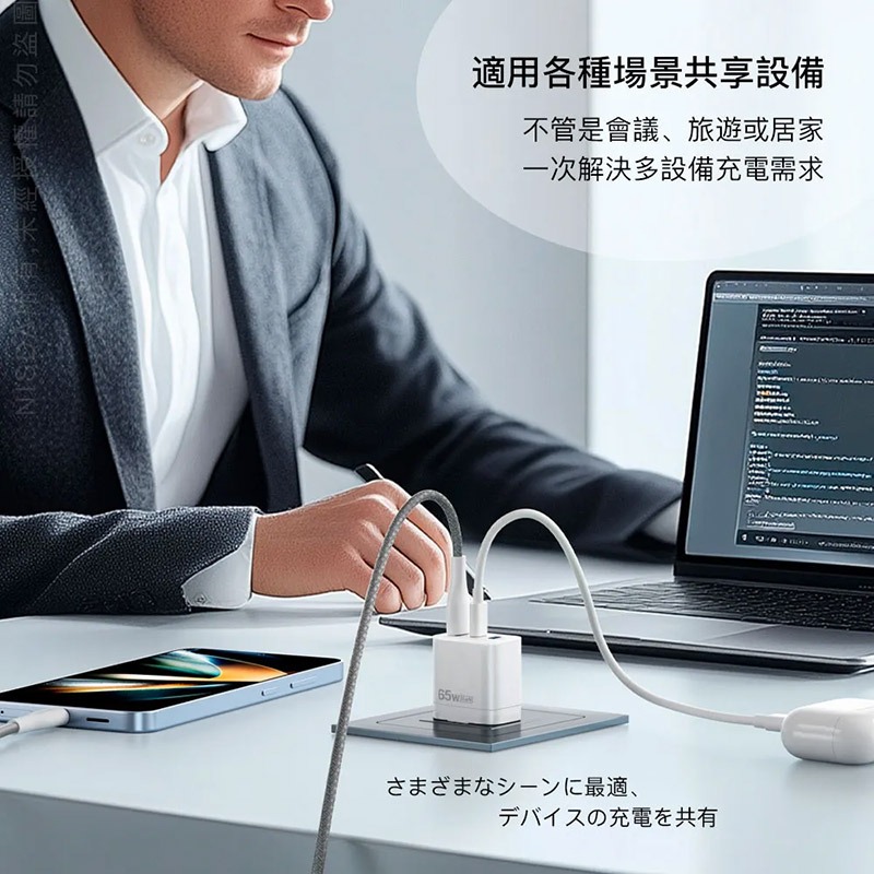 Nisda GaN 氮化鎵 2Type-C+1USB-A 三孔旅充頭(65W) 快充頭 迷你便攜 雙C孔設計 可折疊-細節圖9