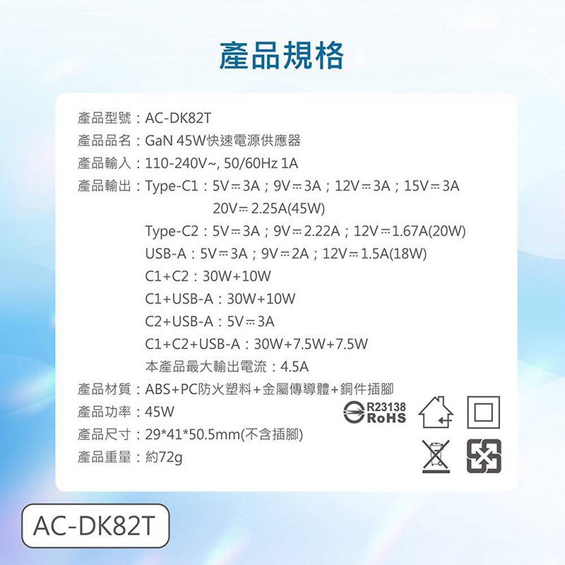 KooPin 45W氮化鎵 雙USB-C+USB-A手機快充充電器 快充頭 迷你便攜 可摺疊 2C1A-細節圖11