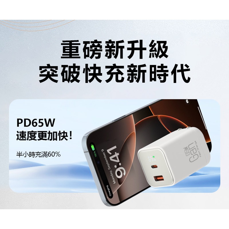 CYKE K59 Gan 65W氮化鎵雙孔 PD 快充 USB-C+USB-A 充電器-細節圖3