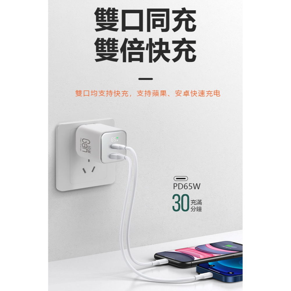 CYKE K59 Gan 65W氮化鎵雙孔 PD 快充 USB-C+USB-A 充電器-細節圖10