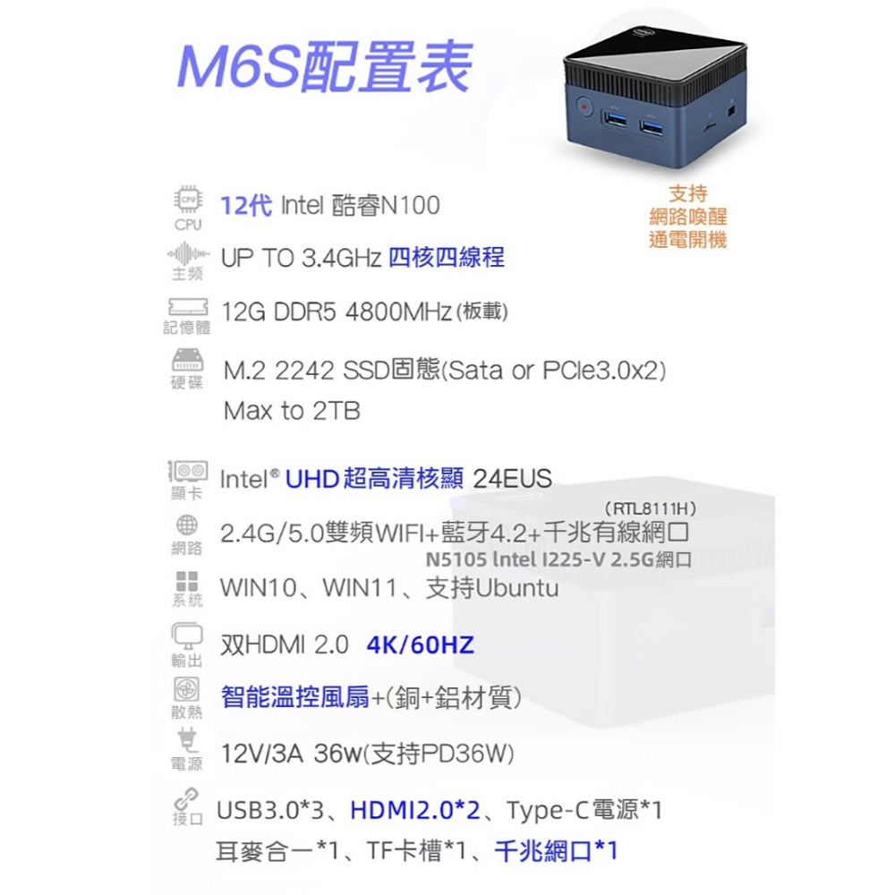 MOREFINE M6S 迷你電腦(Intel N100 3.4GHz) - 12G/(256G)(512G)(1TB)-細節圖5