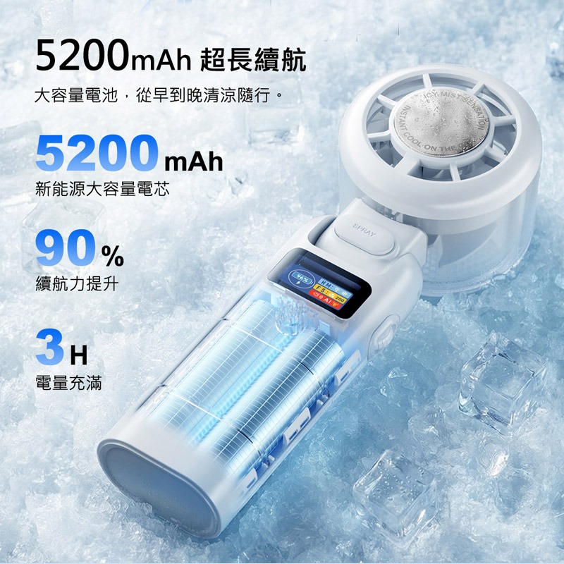 ATMAX Icy 小冰扇 | AI智能水霧手持風扇 半導體製冷 渦輪風扇 桌面風扇 可立風扇 超長續航 BSMI 認證-細節圖6