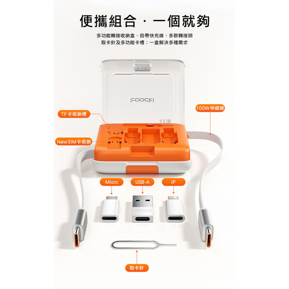 toocki 伸縮傳輸充電線(100W)+多功能轉接收納盒 轉接頭-細節圖4