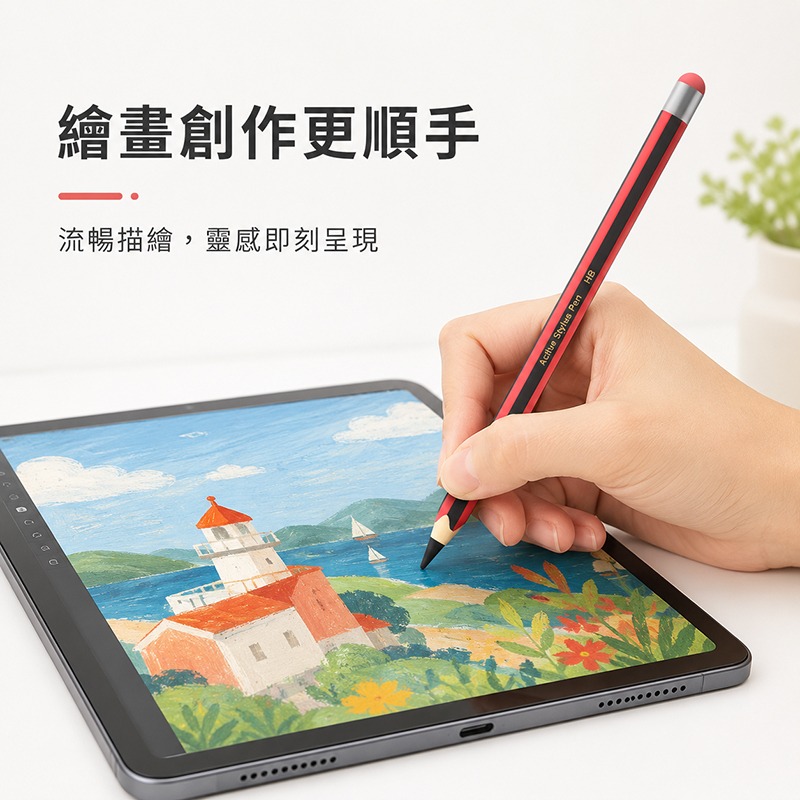 Stylus Pen D2 iPad 專用觸控筆(防誤觸+傾斜壓感)(鉛筆款)(黑紅) 磁吸觸控筆 主動式電容筆 手寫筆-細節圖6