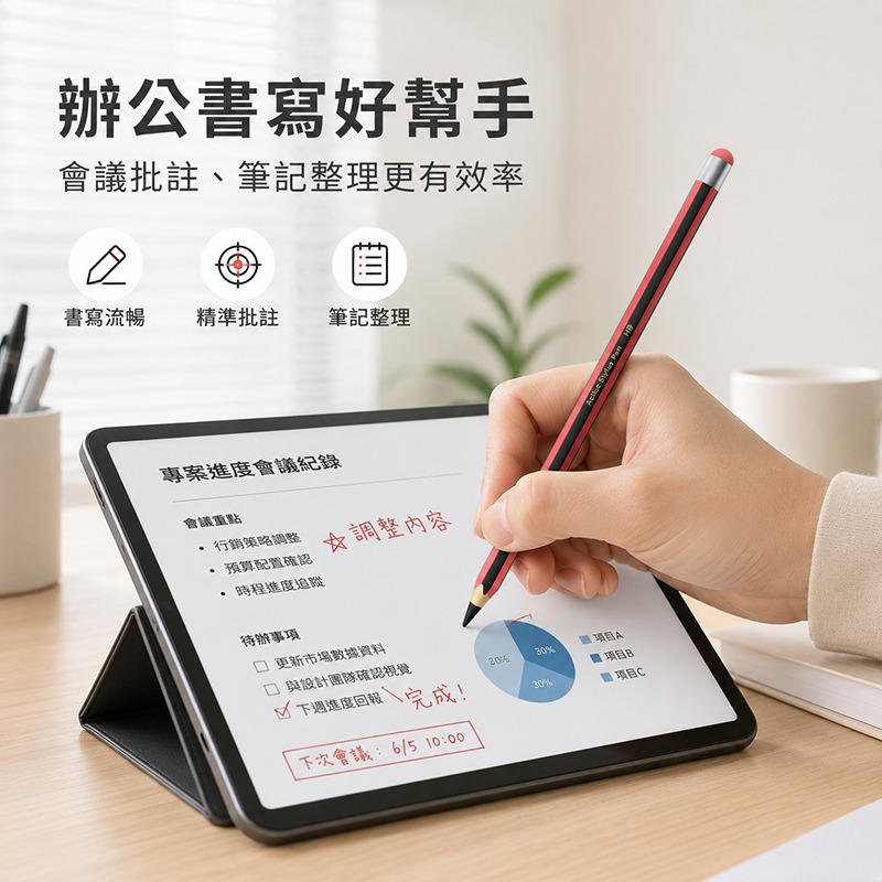 Stylus Pen D2 iPad 專用觸控筆(防誤觸+傾斜壓感)(鉛筆款)(黑紅) 磁吸觸控筆 主動式電容筆 手寫筆-細節圖8