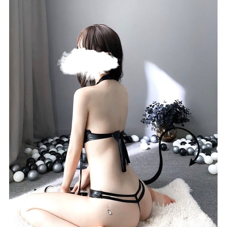 (現貨)性感爆乳情趣内衣漆皮诱惑皮鞭奴隶遊戲露背挂脖-細節圖3