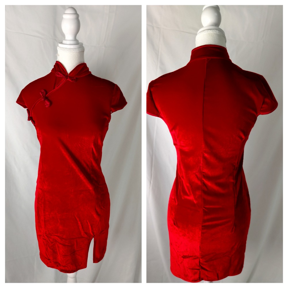 (現貨)絲絨古典斜領開衫中國風旗袍(共3色)-規格圖11