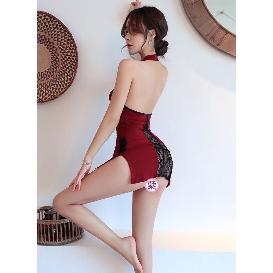 (現貨)透明蕾絲中國風旗袍激情套装角色扮演制服(共3色)-細節圖3