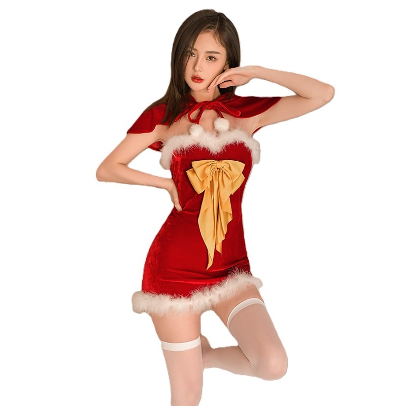 (現貨)蝴蝶結聖誕裝絨毛角色扮演+同款斗篷披肩(不含絲襪)-細節圖5