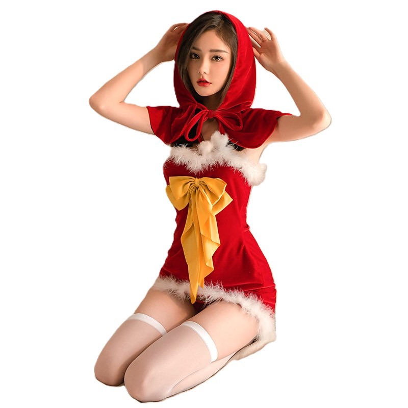 (現貨)蝴蝶結聖誕裝絨毛角色扮演+同款斗篷披肩(不含絲襪)-細節圖11