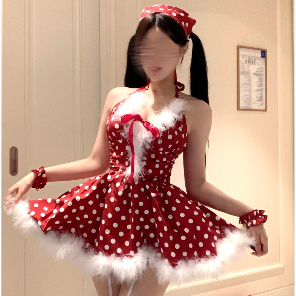 (現貨)原點復古綁帶聖誕裝cos角色扮演套裝+同款髮飾+手環(不含絲襪)-細節圖2