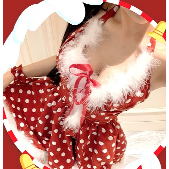 (現貨)原點復古綁帶聖誕裝cos角色扮演套裝+同款髮飾+手環(不含絲襪)-細節圖4