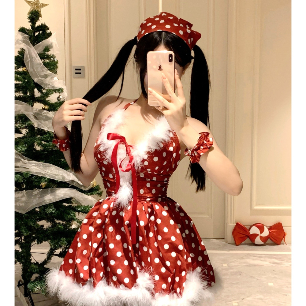 (現貨)原點復古綁帶聖誕裝cos角色扮演套裝+同款髮飾+手環(不含絲襪)-細節圖6