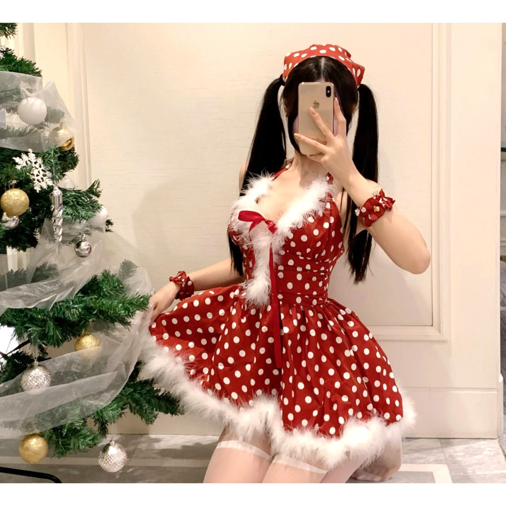 (現貨)原點復古綁帶聖誕裝cos角色扮演套裝+同款髮飾+手環(不含絲襪)-細節圖8