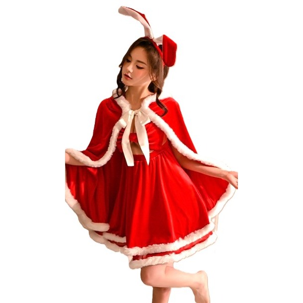 (現貨)同款長披肩聖誕裝cos角色扮演性感2件套裝(不含耳朵)-細節圖10