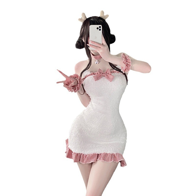 (現貨)絨毛露背女僕小熊睡裙蝴蝶結女傭包臀裙角色扮演(不含髮飾)附肩帶-細節圖6