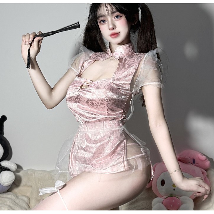 (現貨)性感鏤空復古盤扣旗袍中國風誘惑角色扮演(不含絲襪髮飾扇子)-細節圖4